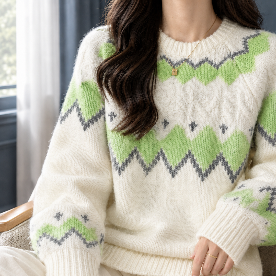 Eunice - Women's Fair Isle jumper in Green – front view