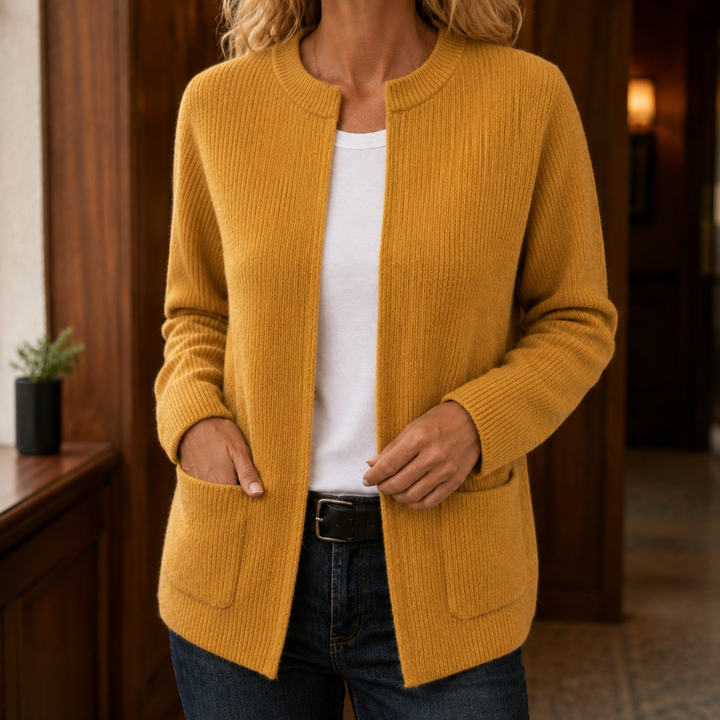 Aldith - Women's zip-through cardigan in Yellow – alternate view