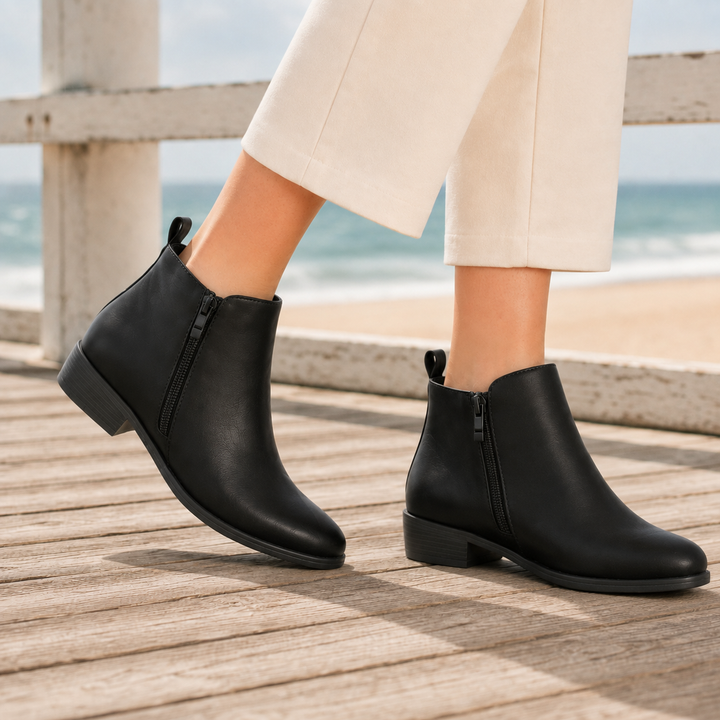 Women's Orthopaedic Side-Zip Ankle Boots Conti – Black – on foot