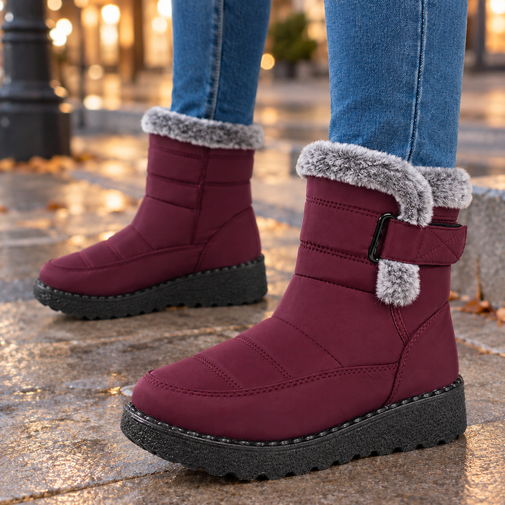 Women's Faux Fur-Trim Winter Ankle Boots Lucania – Burgundy – side