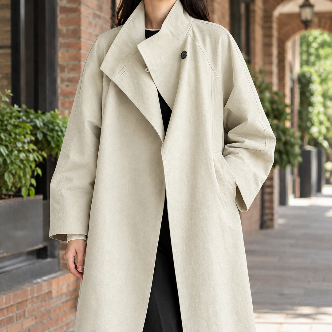 Prestbury women's longline overcoat in Oatmeal – front view