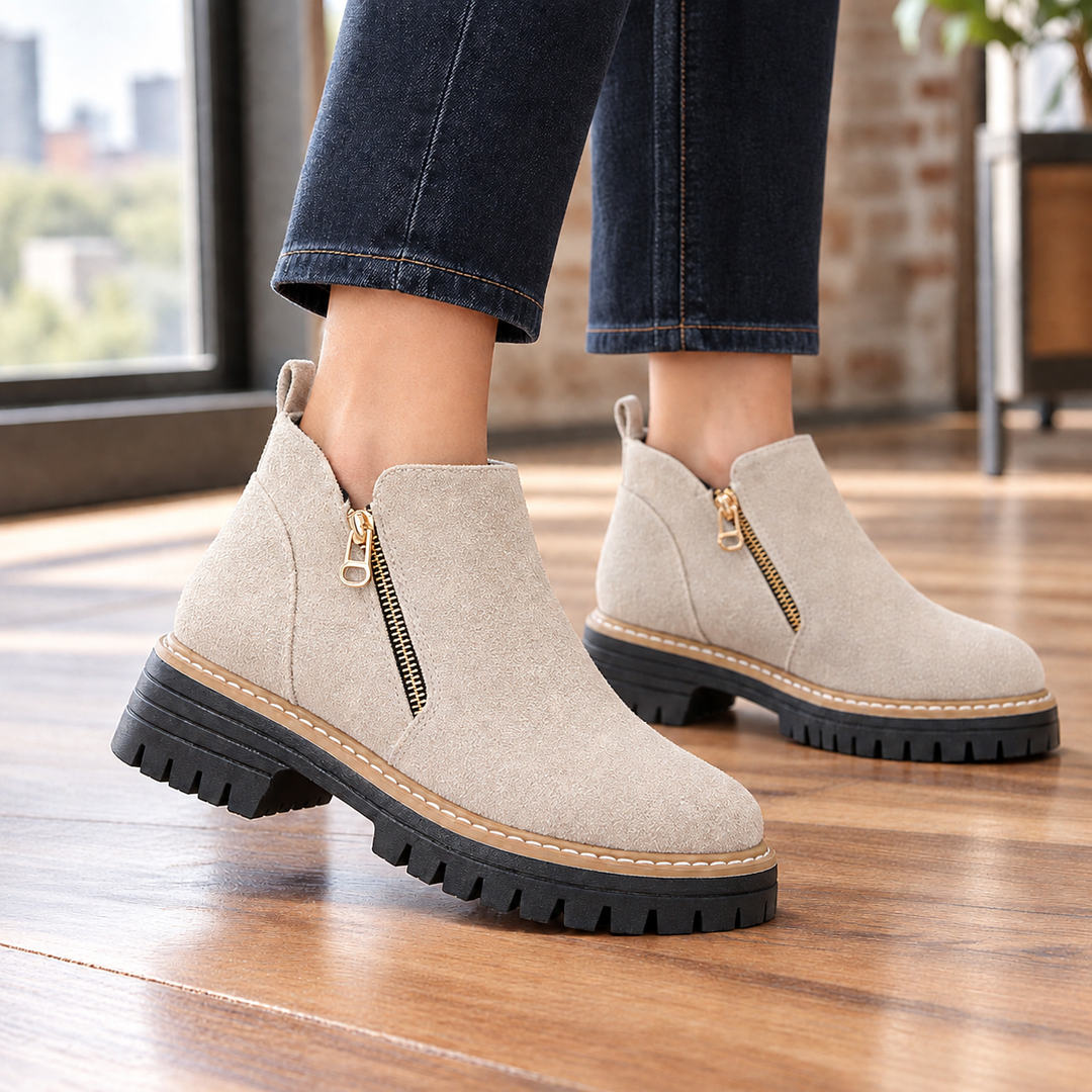 Women's Suede-Look Side-Zip Ankle Boots Zanetti – Beige – side