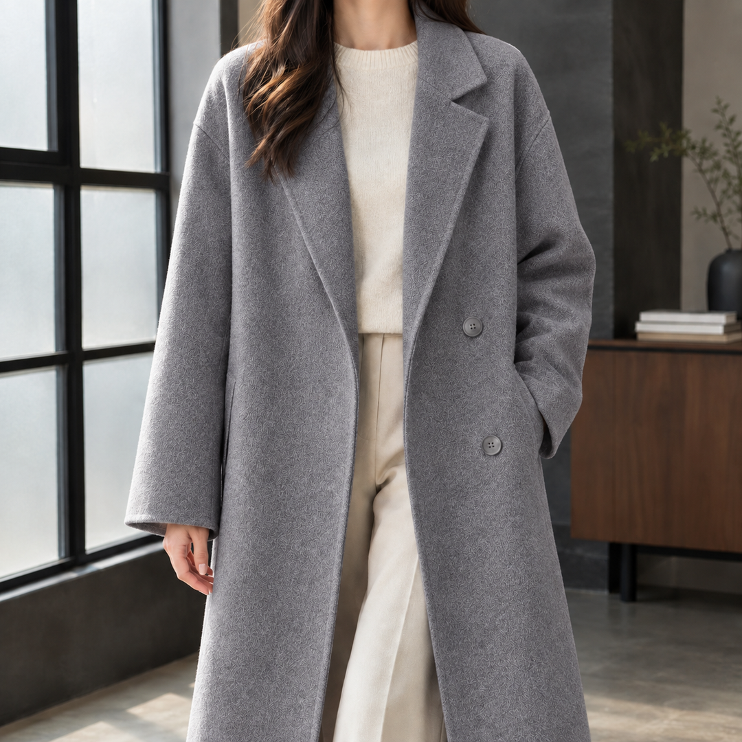 Women's Double-Breasted Wool-Blend Longline Coat Grasmere – Grey – front