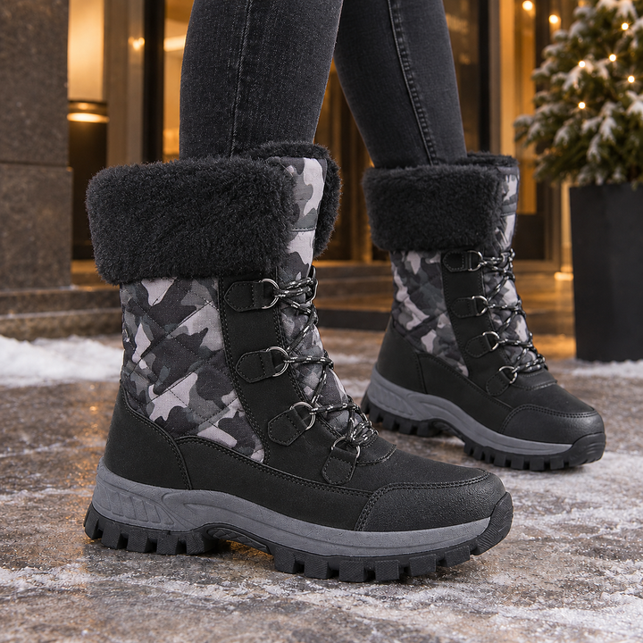 Wasdale women's fleece-lined snow boots in Black Camo – side view