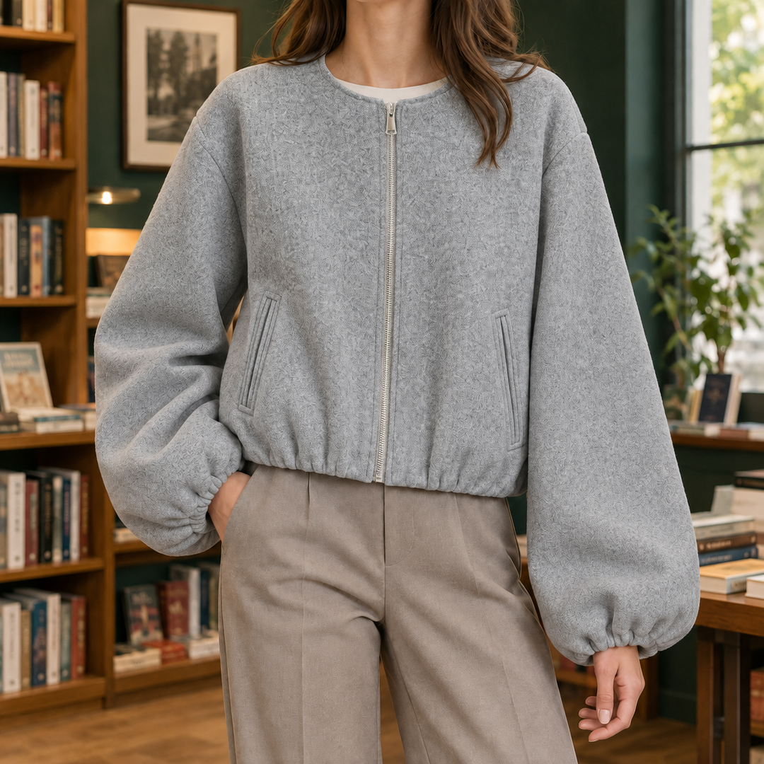 Beccles women's cropped bomber jacket in Grey – front view