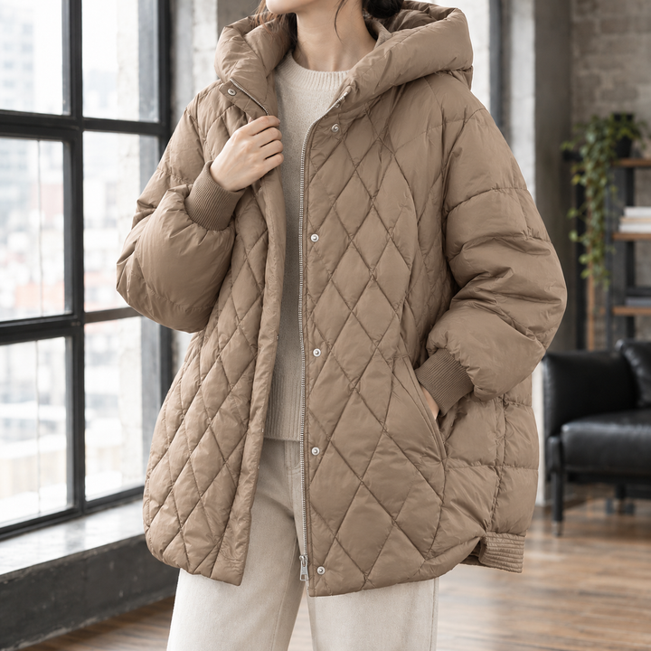 Masham women's puffer jacket in Mocha – front view