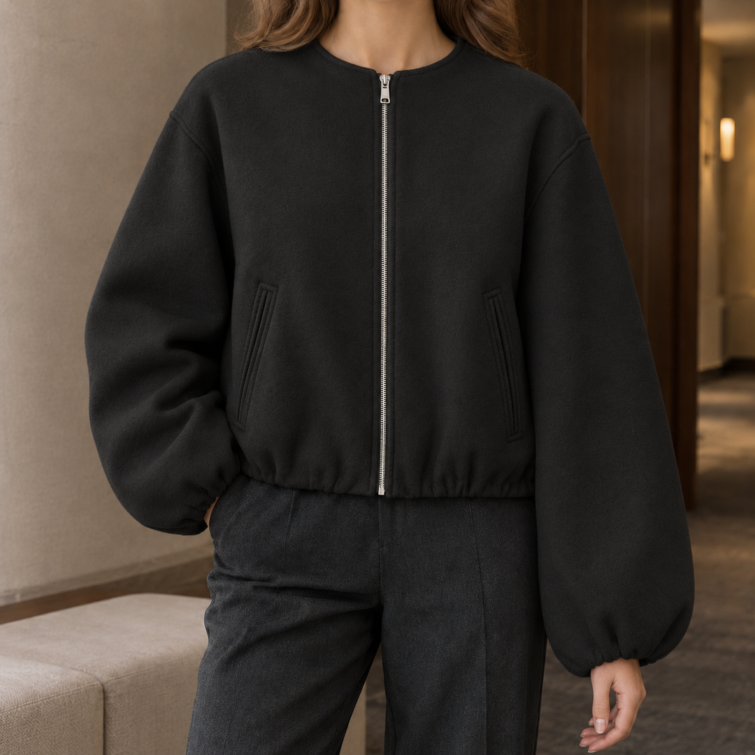 Tunbridge women's balloon-sleeve jacket in Black – front view