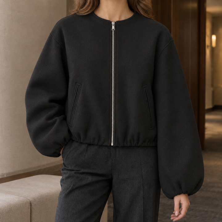 Tunbridge women's balloon-sleeve jacket in Black – front view