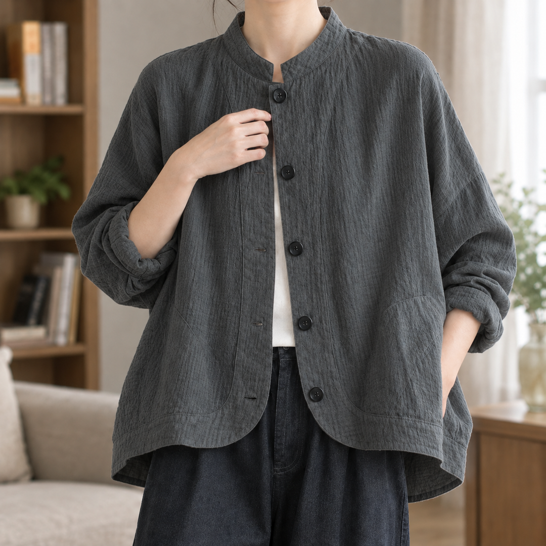 Midhurst women's stand collar cotton jacket in Dark Grey – front view