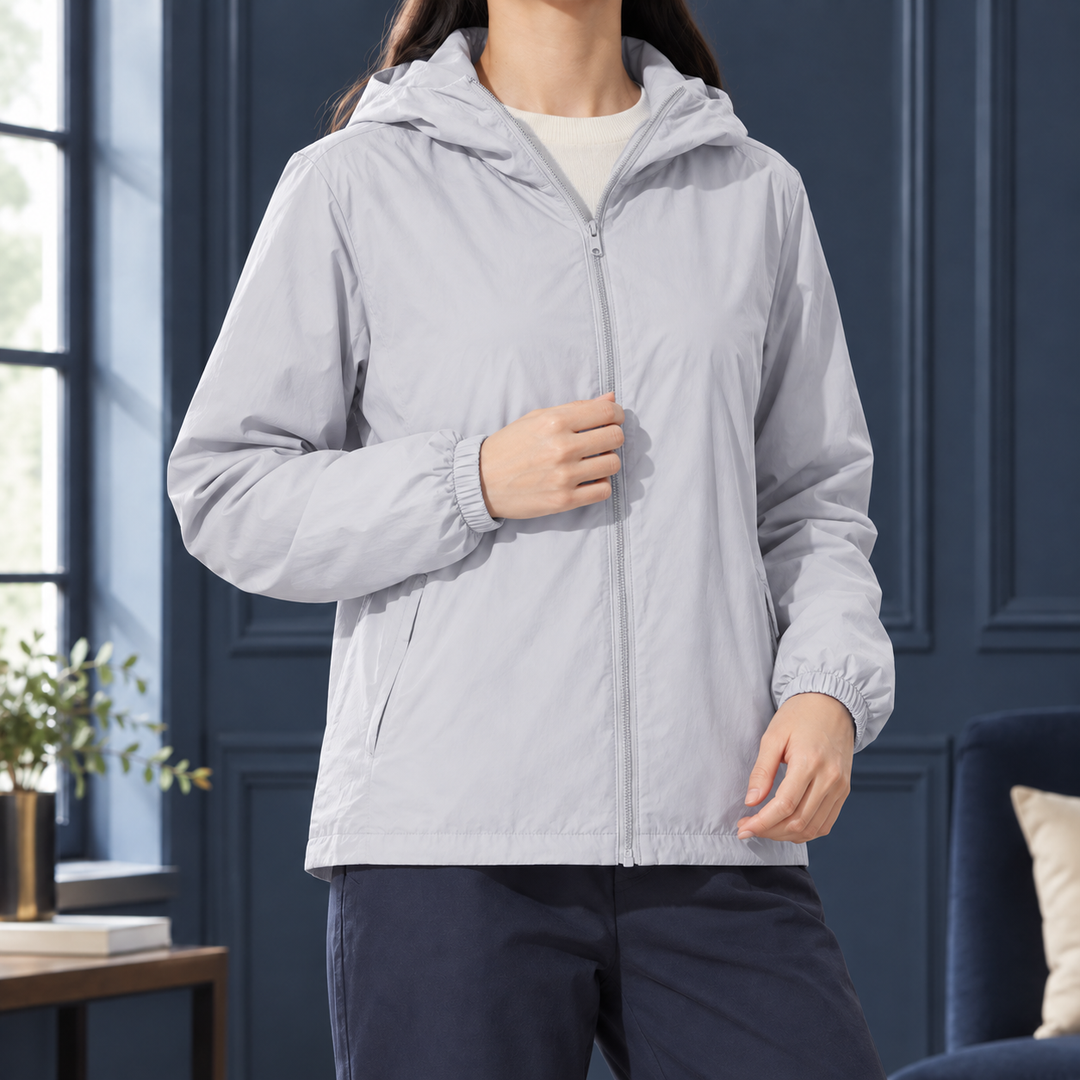 Matlock women's hooded down jacket in Light Grey – front view