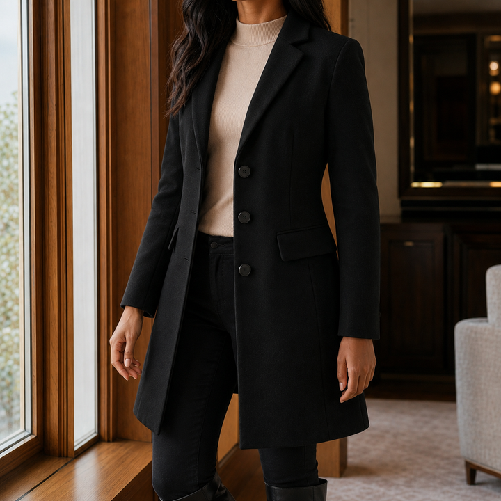 Women's Tailored Wool-Look Coat with Notch Lapels – Appleby – Black – front view