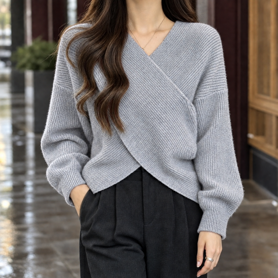 Anita - Women's crossover jumper in Grey – product view