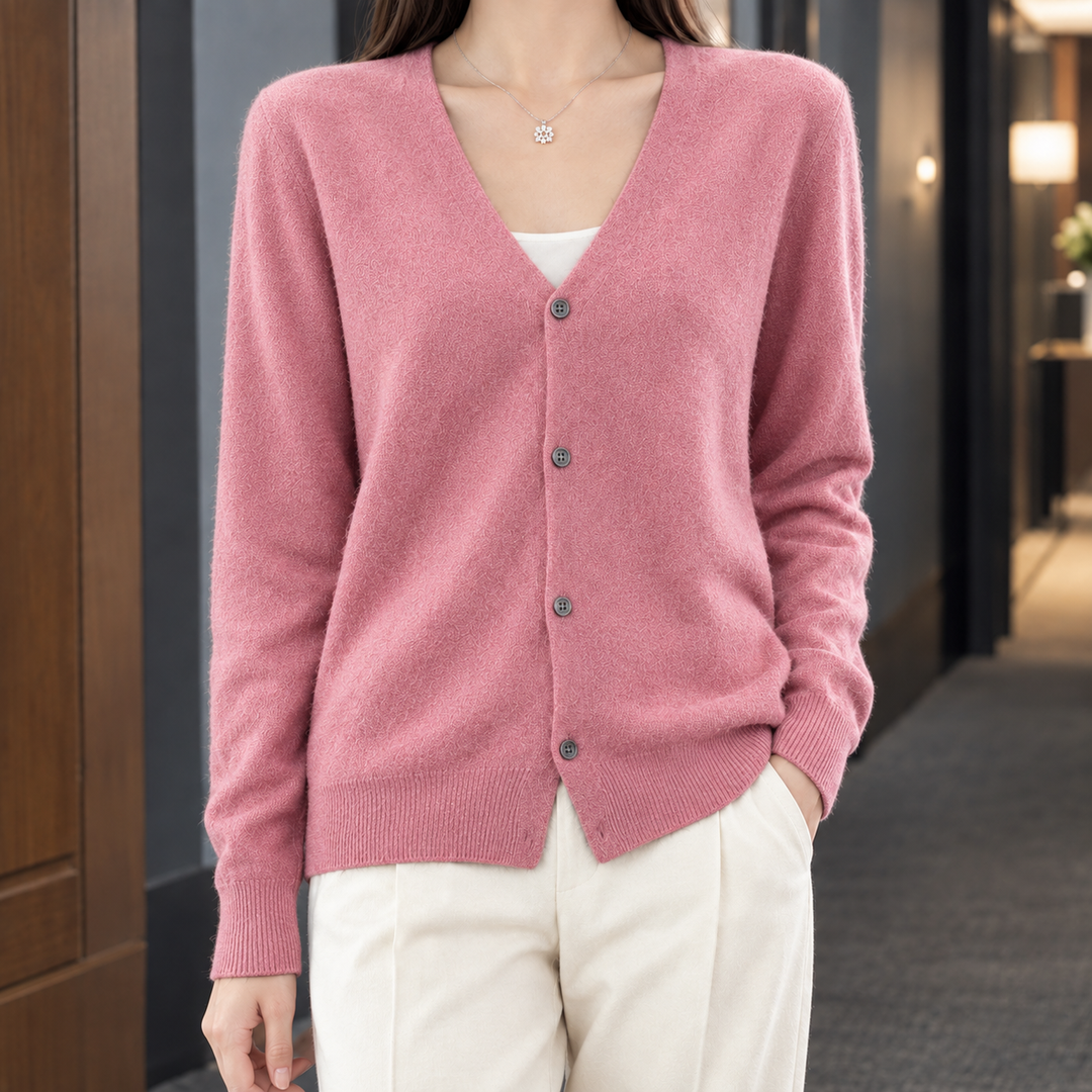 Fflur - Women's fine wool cardigan in Pink – alternate view