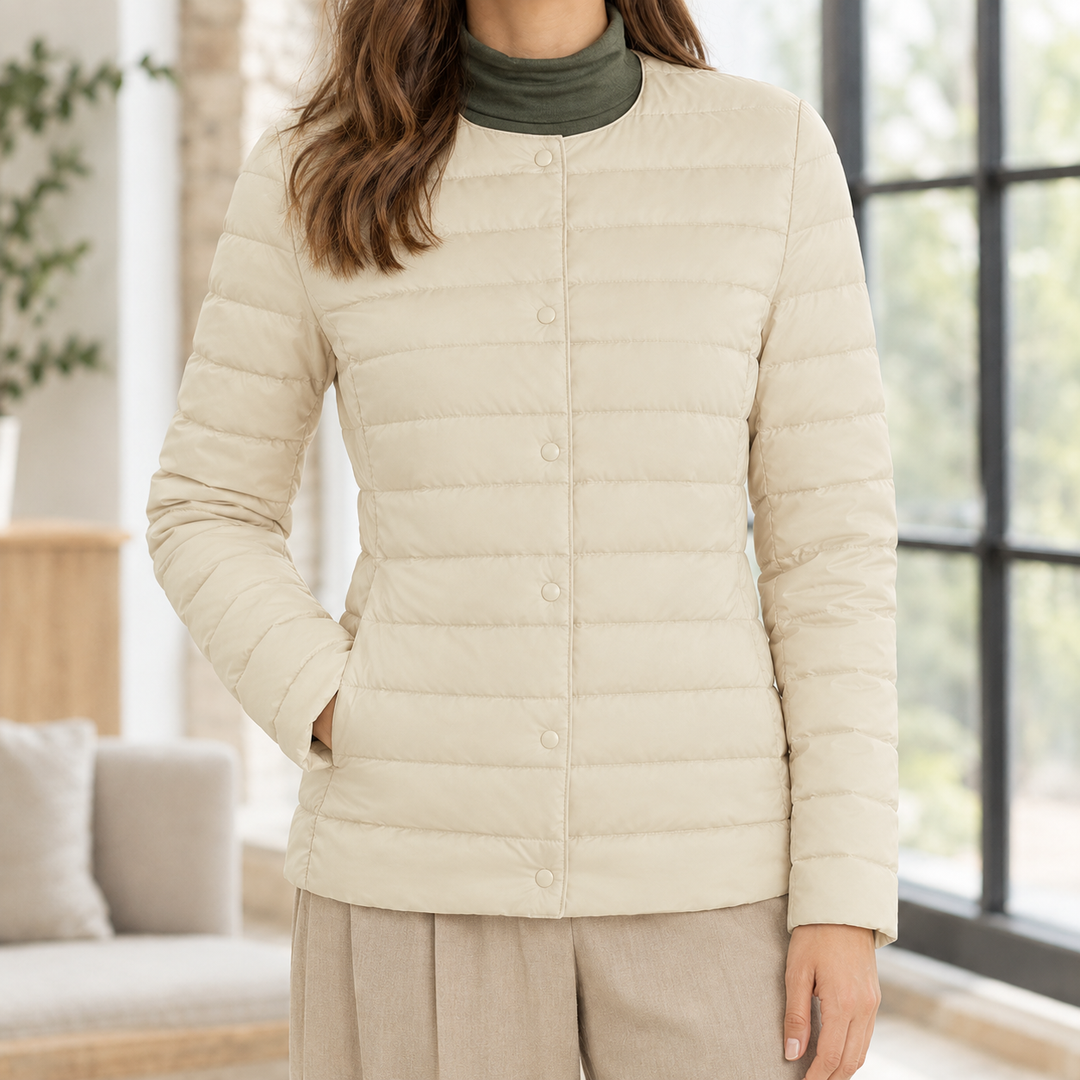 Swanage women's quilted down jacket in Ivory – front view