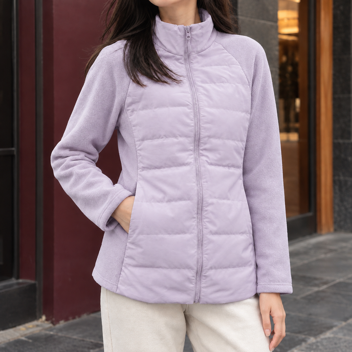 Saltaire women's quilted panel jacket in Lilac – front view