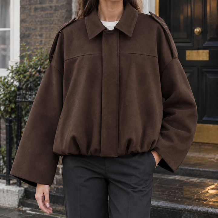 Lynton - Women's suede-effect bomber jacket in Brown – front view