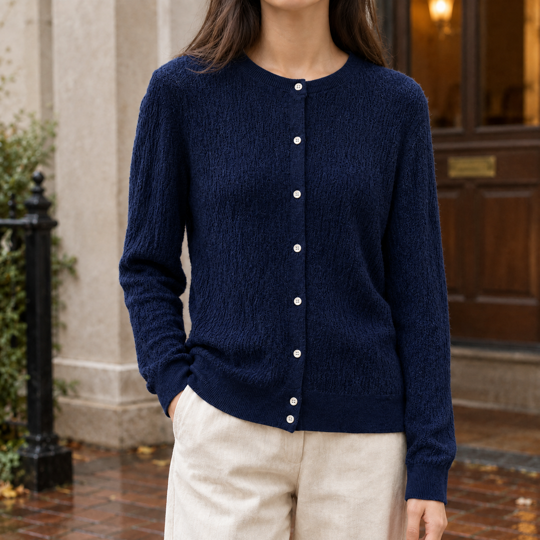 Keziah - Women's silk-wool cardigan in Navy – front view