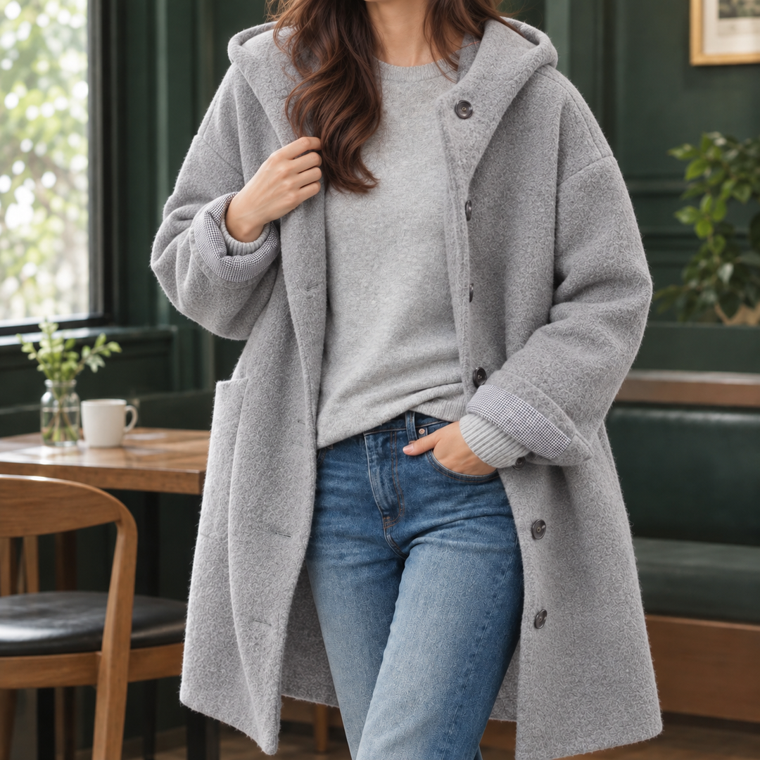 Cirencester women's hooded coat in Grey – front view