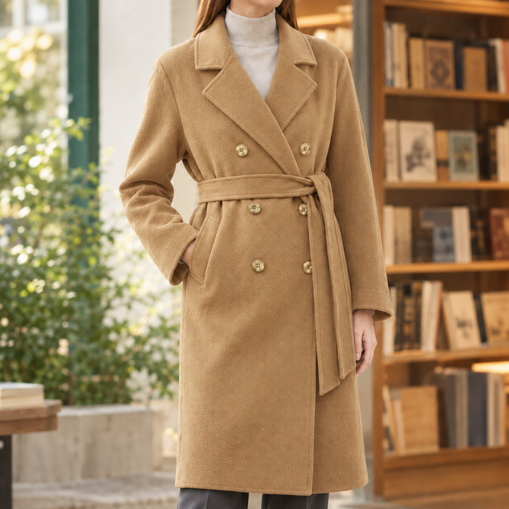 Newquay women's belted coat in Camel – front view