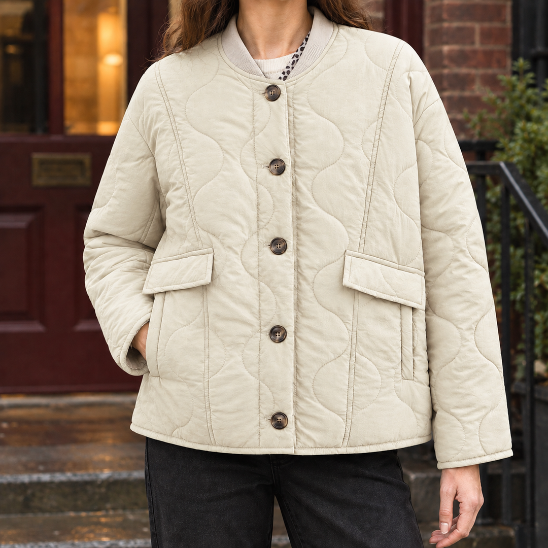 Dulwich women's quilted jacket in Ivory – front view