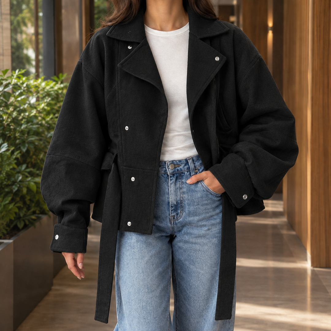 Rosedale women's biker jacket in Black – front view