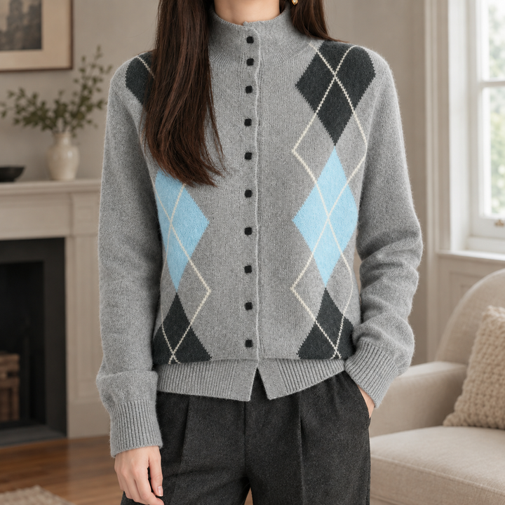 Women's argyle cardigan Wenna in Light Grey – alternate view