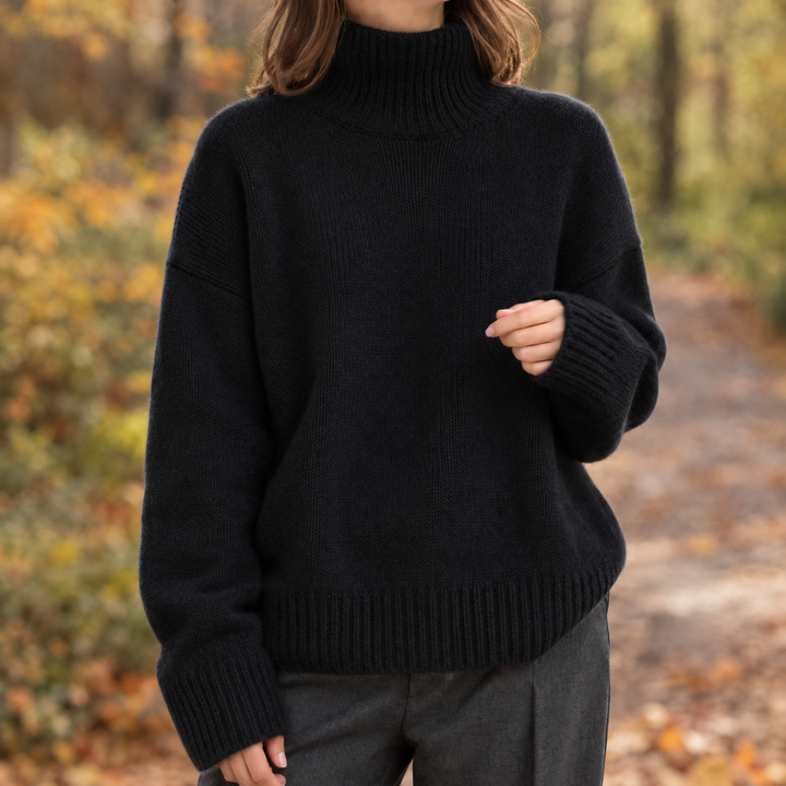 Caitriona - Women's oversized roll neck jumper in Black – product view