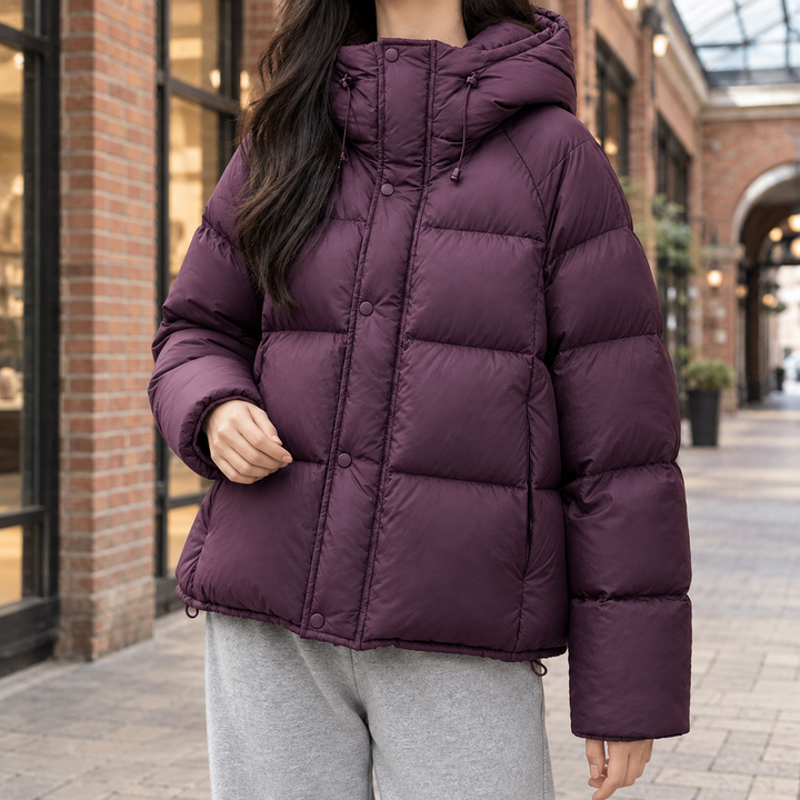 Women's Hooded Quilted Puffer Jacket – Yarmouth – Plum – front view