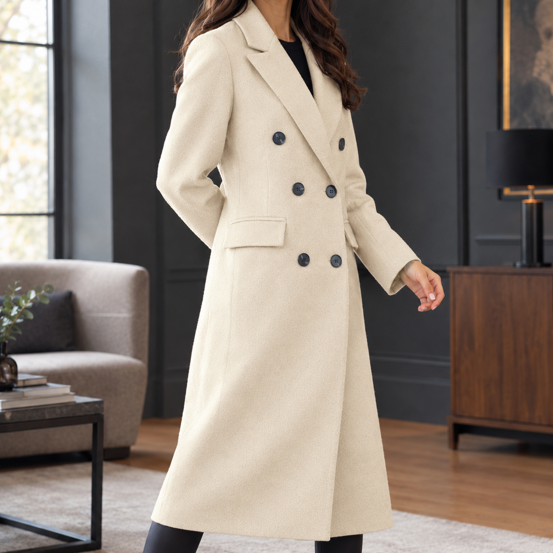 Dunbar women's soft-touch overcoat in Cream – side view