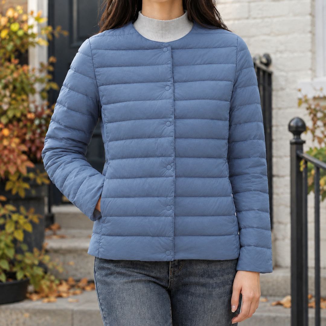 Torquay women's quilted jacket in Dusty Blue – front view