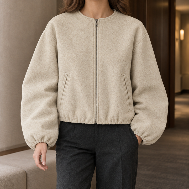 Tunbridge women's balloon-sleeve jacket in Stone – front view