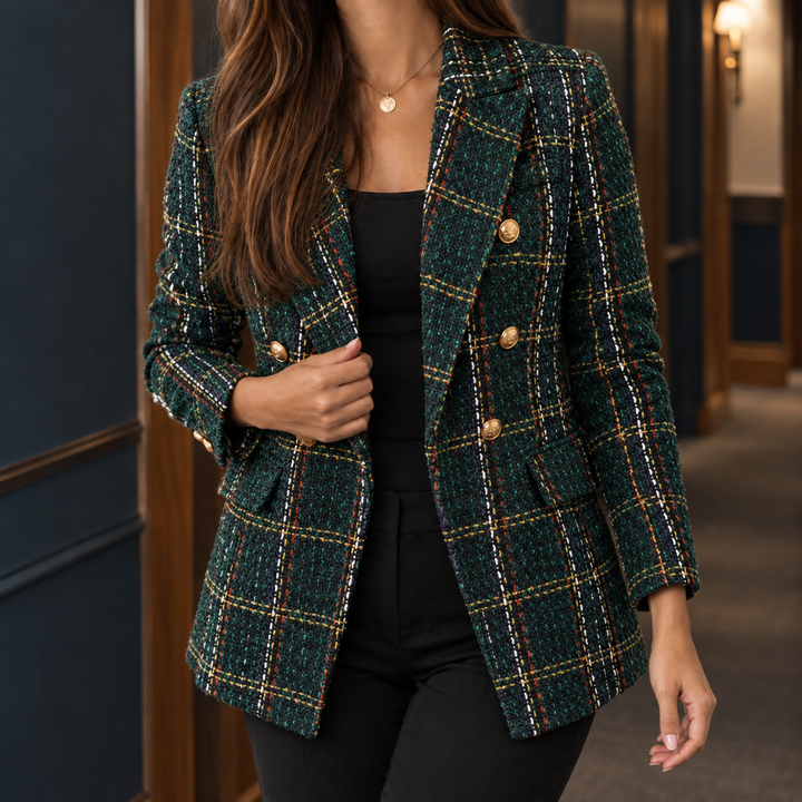 Westerham women's check blazer in Dark Green – front view