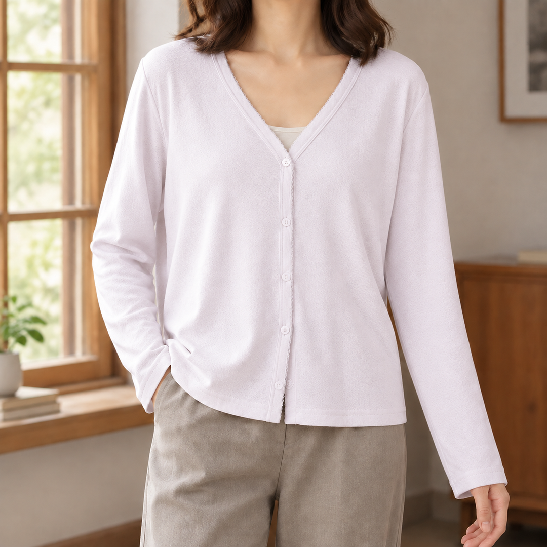Women's Lightweight V-Neck Button-Through Cardigan – Sidony – Lilac – front view