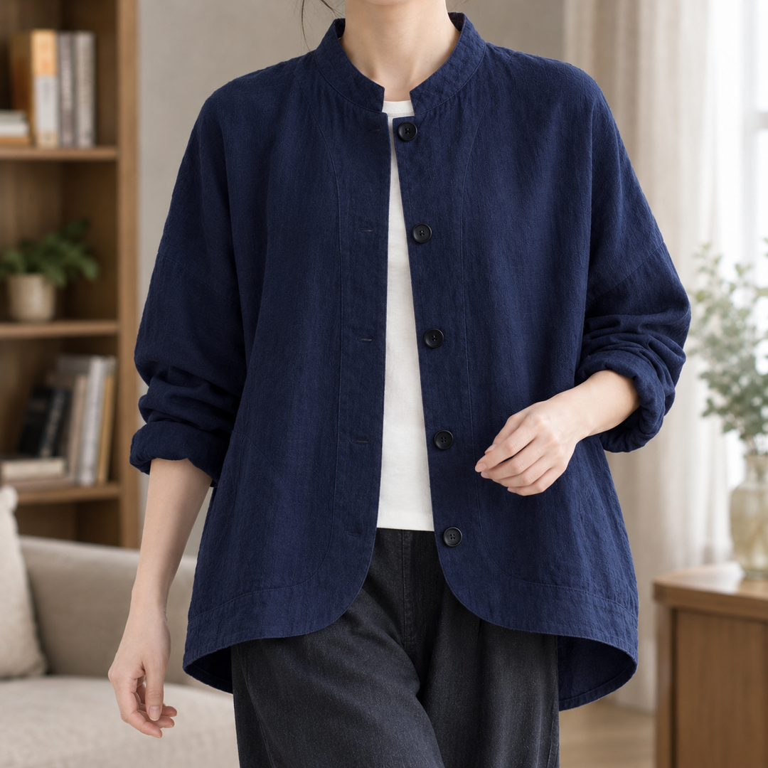 Midhurst women's stand collar cotton jacket in Navy – front view