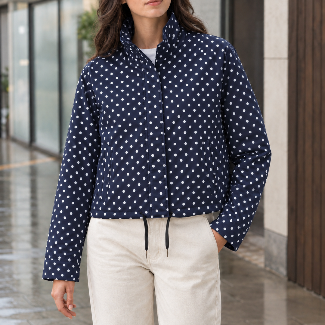 Ullswater women's polka dot jacket in Navy – front view