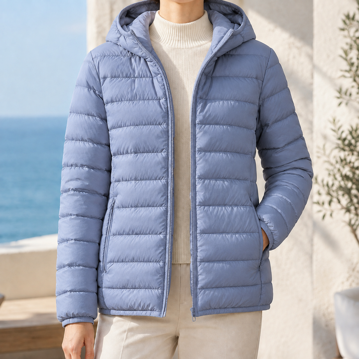 Wensley women's puffer jacket in Powder Blue – front view