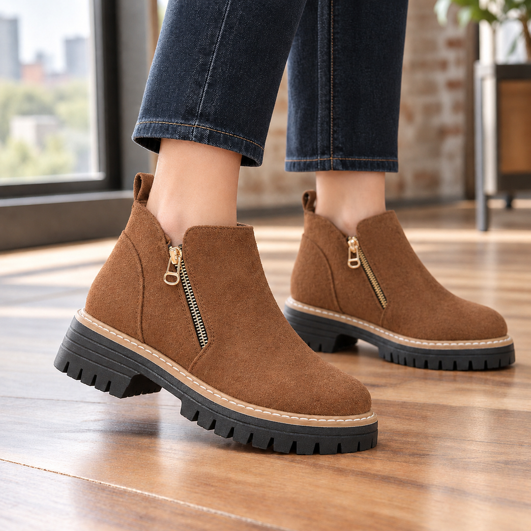 Women's Suede-Look Side-Zip Ankle Boots Zanetti – Brown – side