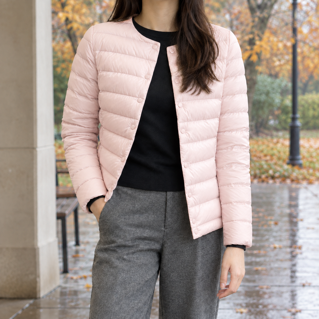 Polperro women's quilted down jacket in Pink – front view