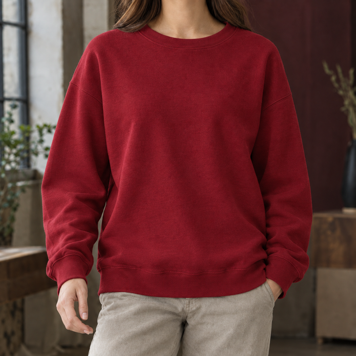 Women's Relaxed Drop-Shoulder Crew Neck Sweatshirt – Marsaili – Burgundy – front view