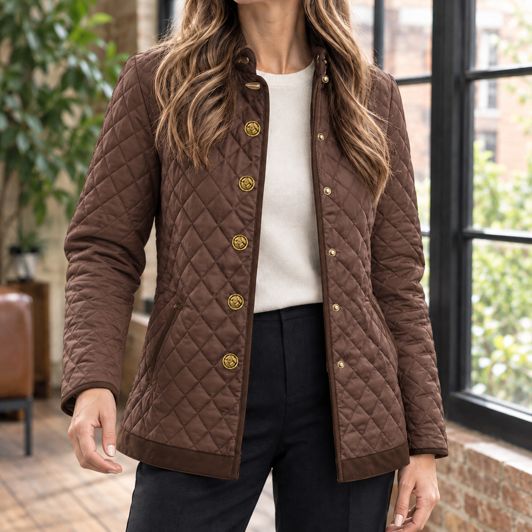 Tiverton women's quilted jacket in Chocolate – front view