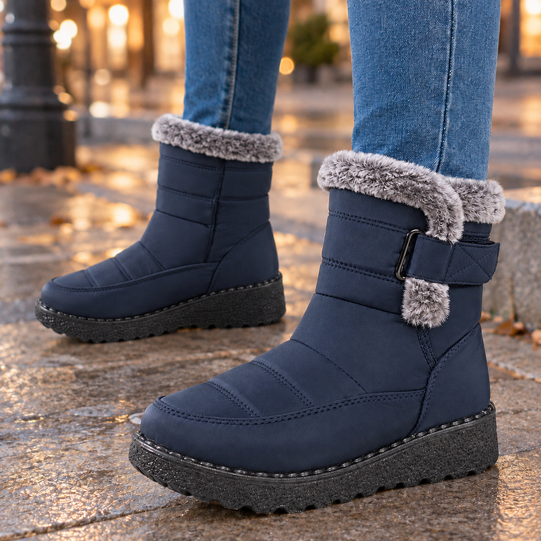 Women's Faux Fur-Trim Winter Ankle Boots Lucania – Navy – side