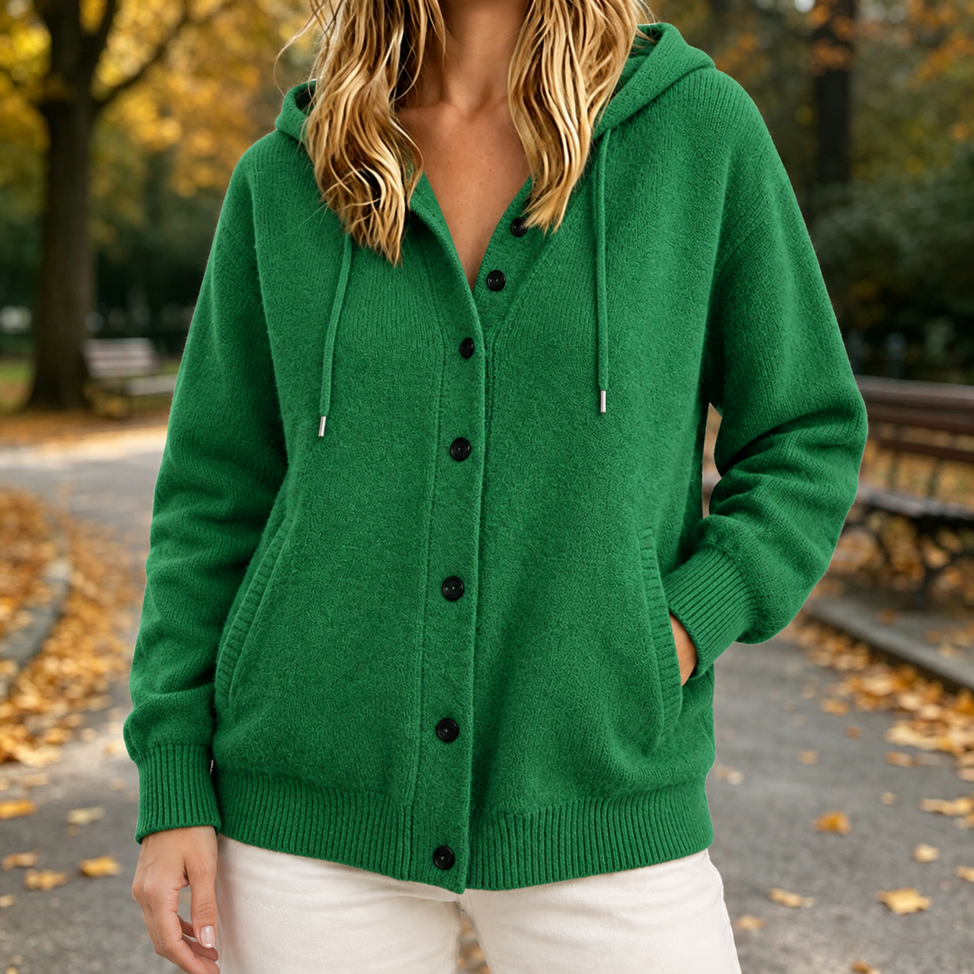Damaris - Women's hooded cardigan in Green – alternate view