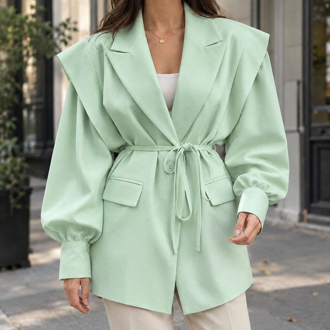 Peebles women's belted blazer in Mint Green – front view