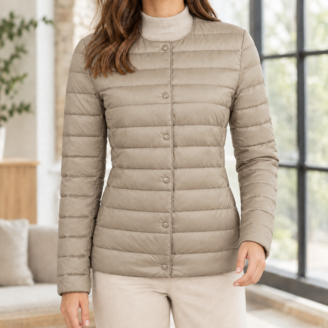 Swanage women's quilted down jacket in Taupe – front view