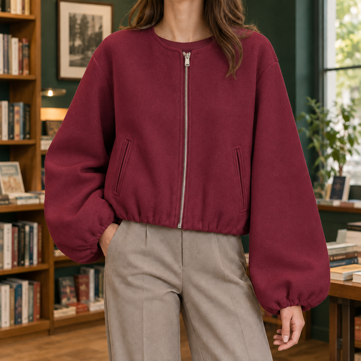 Beccles women's cropped bomber jacket in Burgundy – front view