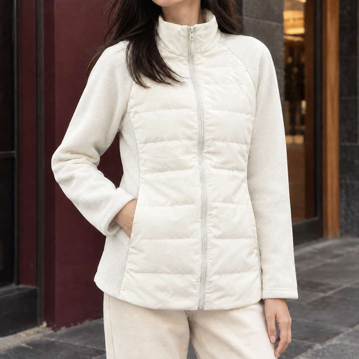 Saltaire women's quilted panel jacket in Ivory – front view