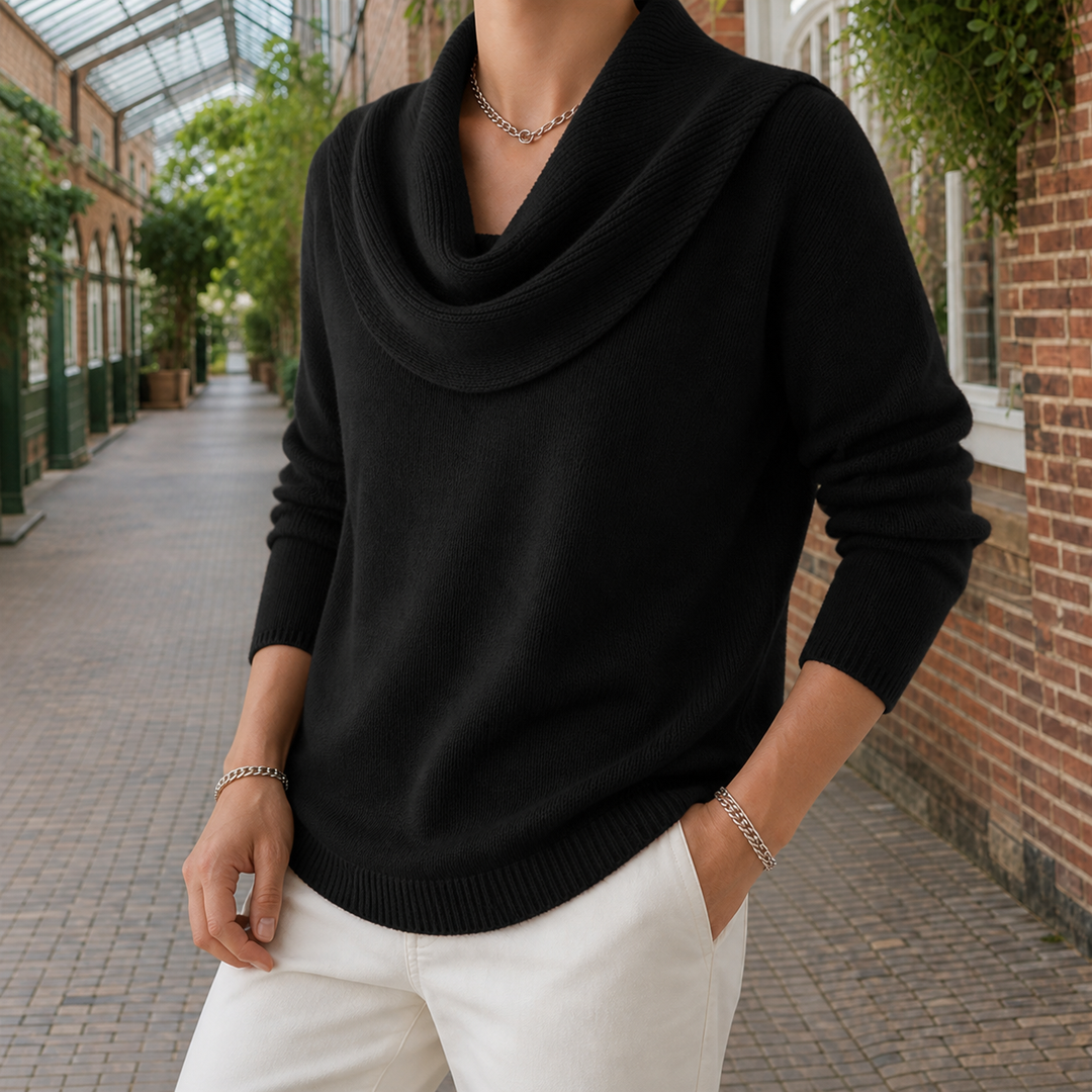 Kirstin - Women's cowl neck jumper in Black – alternate view
