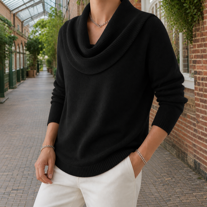 Kirstin - Women's cowl neck jumper in Black – alternate view