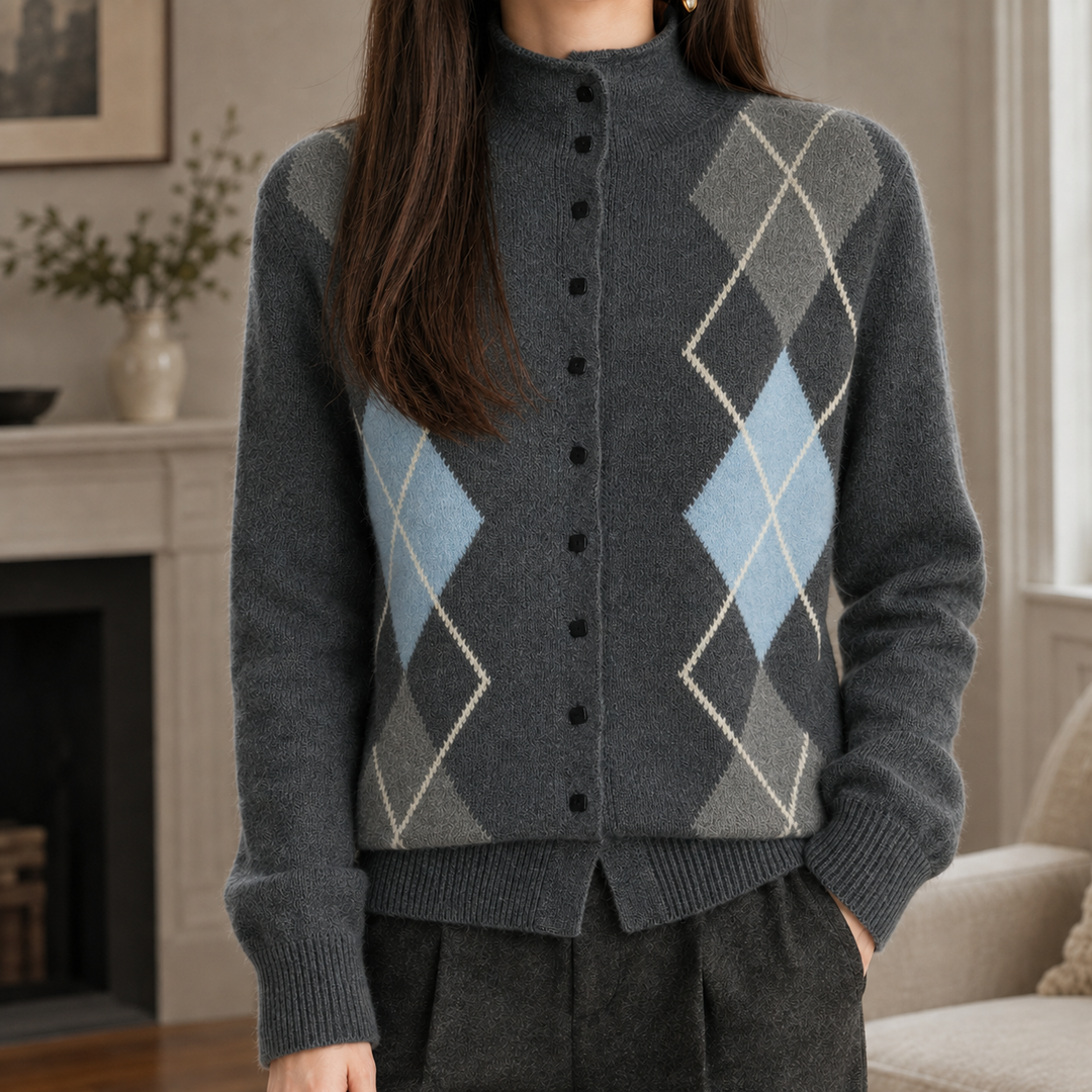 Women's argyle cardigan Wenna in Dark Grey – alternate view