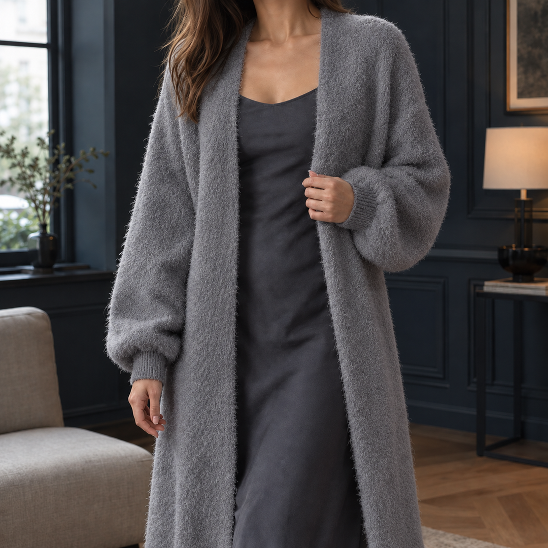 Melisende - Women's longline cardigan in Grey – alternate view